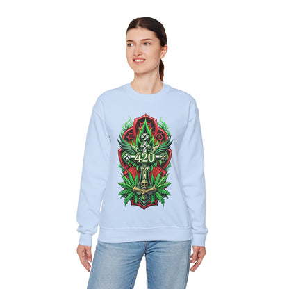 420 Cannabis Shield Sweatshirt – Marijuana Leaf Stoner Graphic