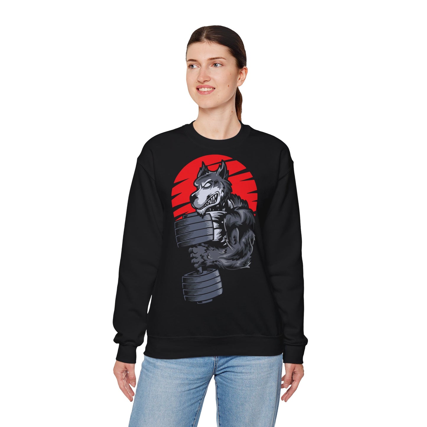 Gym Wolf Unisex Heavy Blend™ Crewneck Sweatshirt  - Bold Fitness Graphic Black