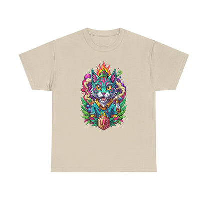 Psychedelic Flame Cat Graphic Tee — Colorful Trippy Cat Design