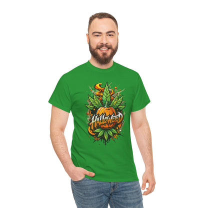 Halloween Pumpkin Graphic Tee — 'Halloween' Pumpkin & Leaves Illustration