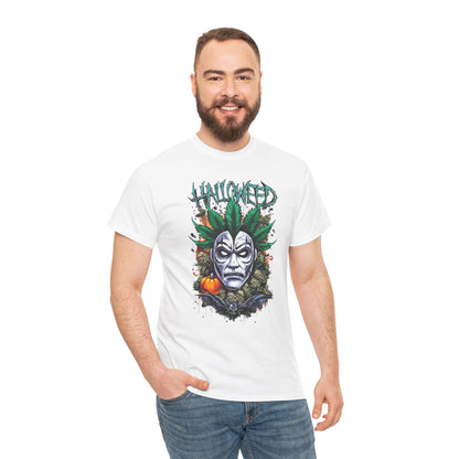 Hallowed Harvest Tee — Halloween Mask & Pumpkin Graphic T-Shirt