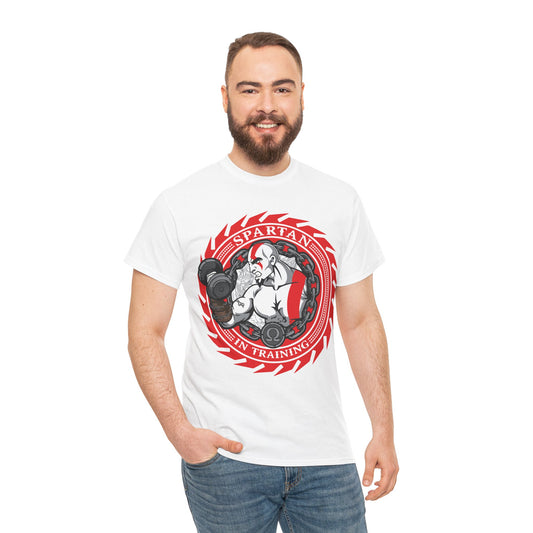 Spartan In Training Unisex Heavy Cotton Tee - Bold Fitness Shirt for Gym Enthusiasts White