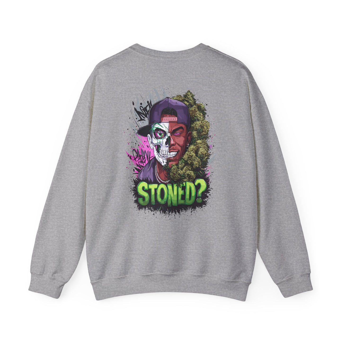 Sweatshirt— 'Stoned?' Skull Face Graphic for Cannabis Lovers