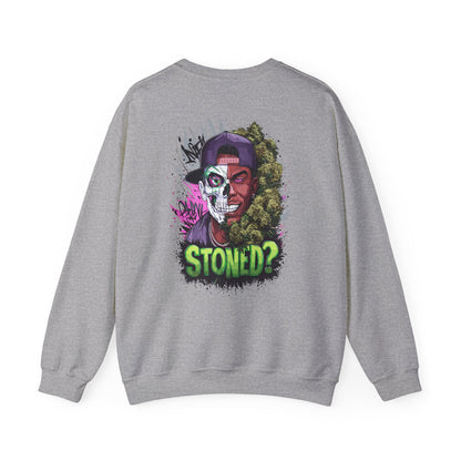 Sweatshirt— 'Stoned?' Skull Face Graphic for Cannabis Lovers