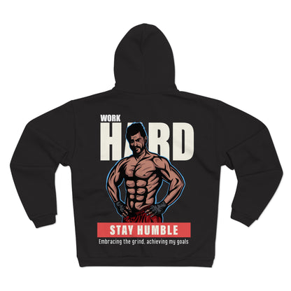 Motivational Unisex Hooded Zip Sweatshirt - 'Work Hard, Stay Humble'
