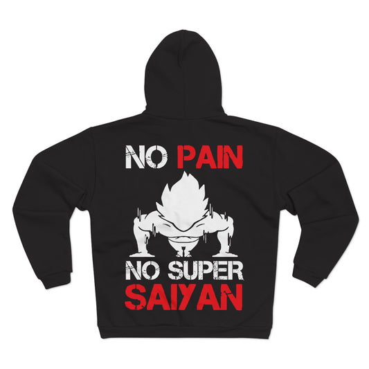 Unisex Hooded Zip Sweatshirt - 'No Pain No Super Saiyan' Motivational Gym Wear