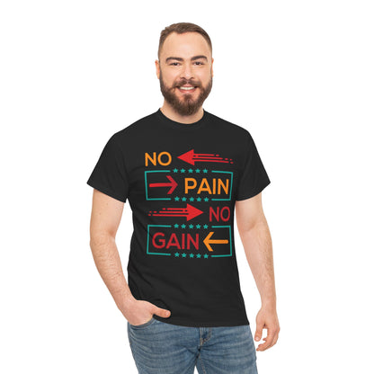 Motivational Unisex Heavy Cotton Tee - 'No Pain No Gain' Gym Shirt