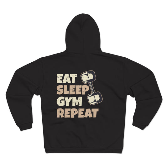 Eat Sleep Gym Repeat Unisex Hooded Zip Sweatshirt - Perfect for Fitness Enthusiasts