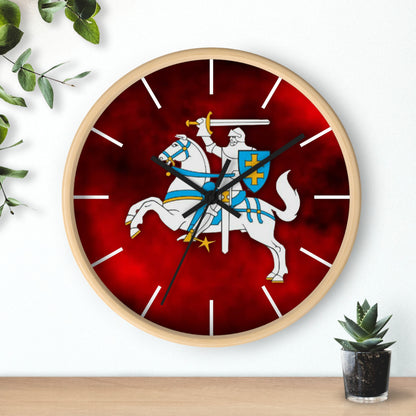 Knight-Themed Vytis Wall Clock with Bold Red Background - Perfect for Home Decor or Gifts