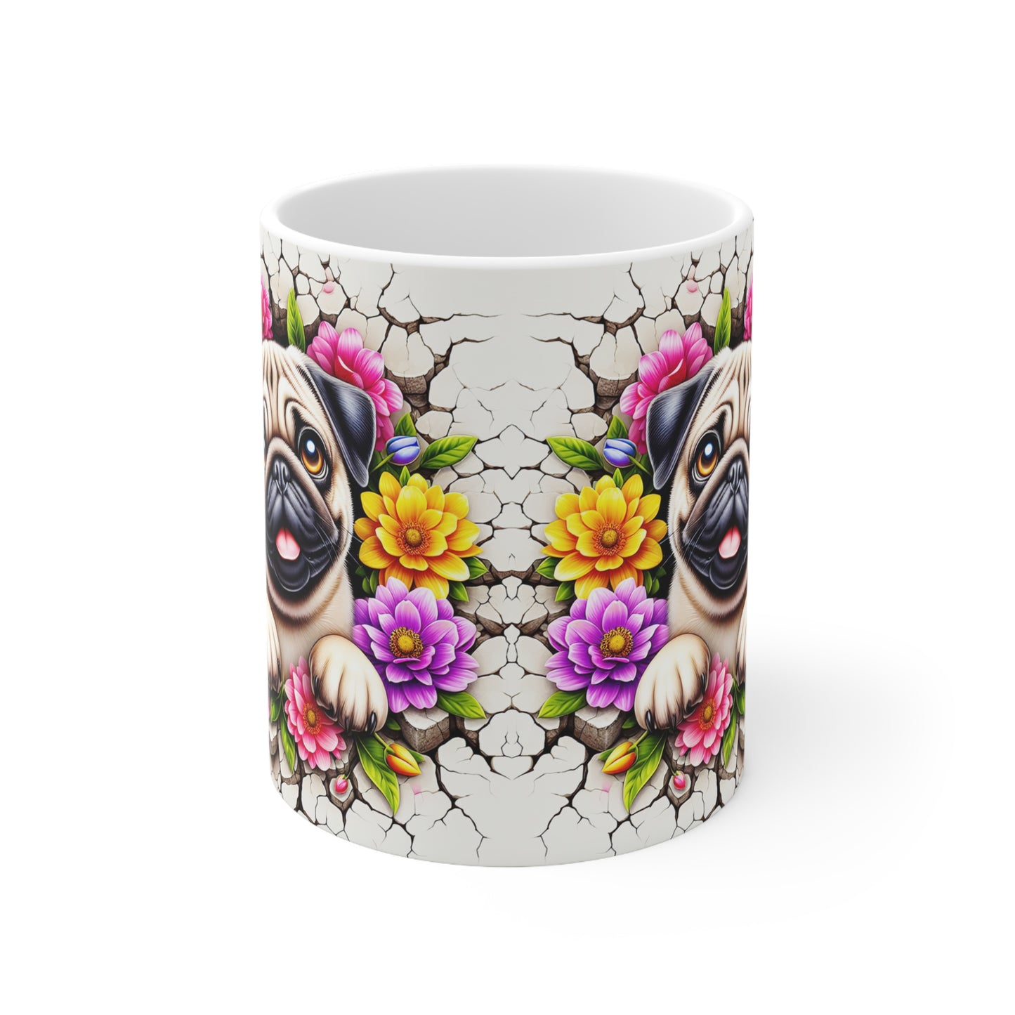 Floral Pug Ceramic Coffee Mug - 11oz & 15oz