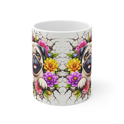 Floral Pug Ceramic Coffee Mug - 11oz & 15oz