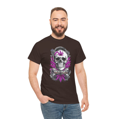 Skull & Purple Cannabis Leaf Tee - "High Times" Graphic T-Shirt