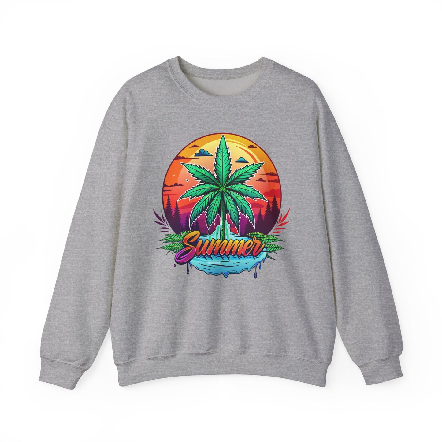 Summer Cannabis Leaf Swaetshirt – Retro Tropical Sunset