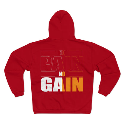 No Pain No Gain Unisex Hooded Zip Sweatshirt - Motivational Workout Hoodie