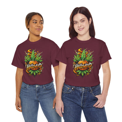 Hallowed Harvest Tee — Halloween Mask & Pumpkin Graphic T-Shirt