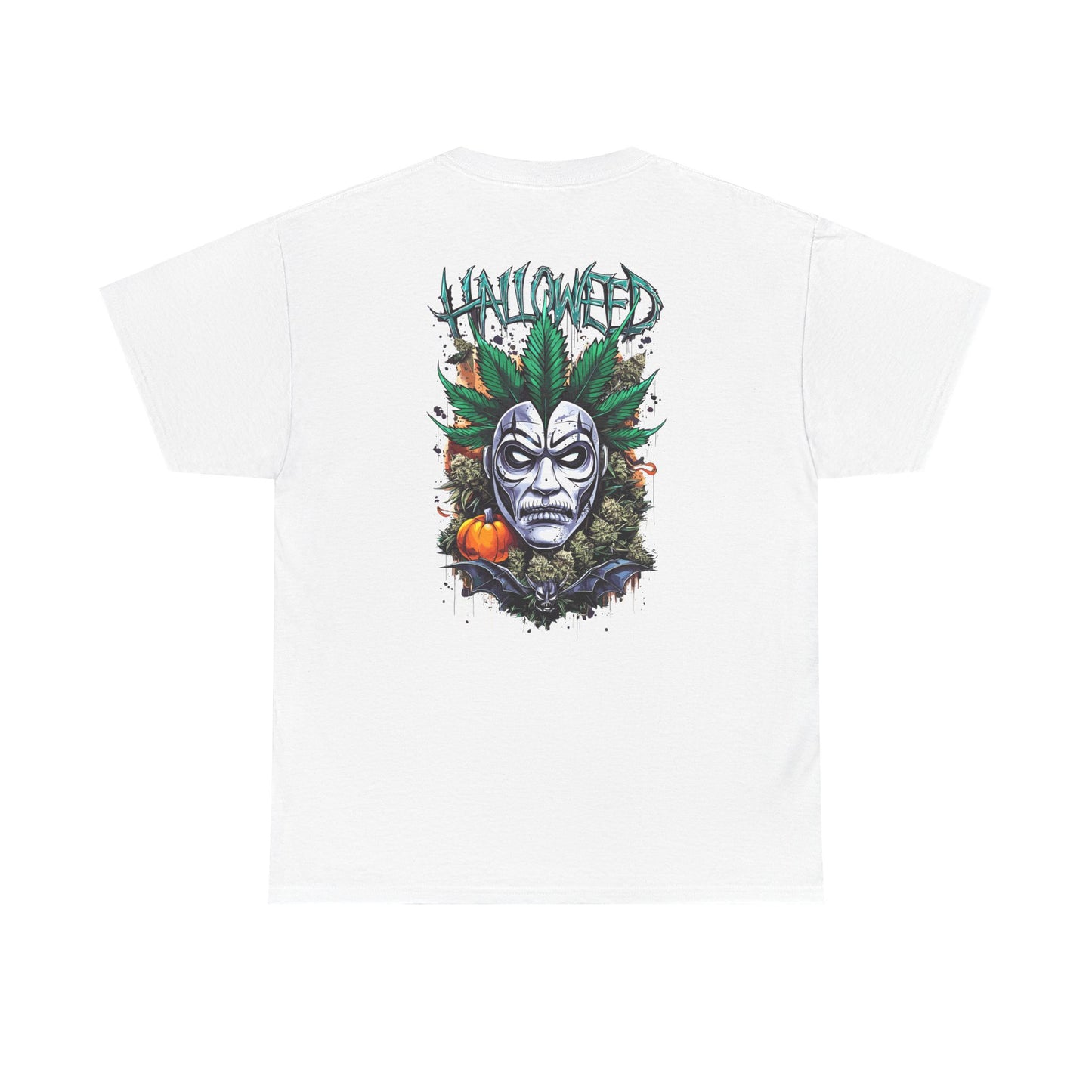 Hallowed Harvest Tee — Halloween Mask & Pumpkin Graphic T-Shirt