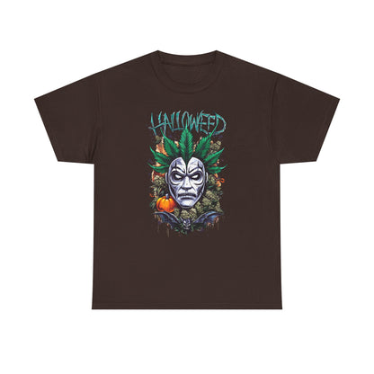Hallowed Harvest Tee — Halloween Mask & Pumpkin Graphic T-Shirt
