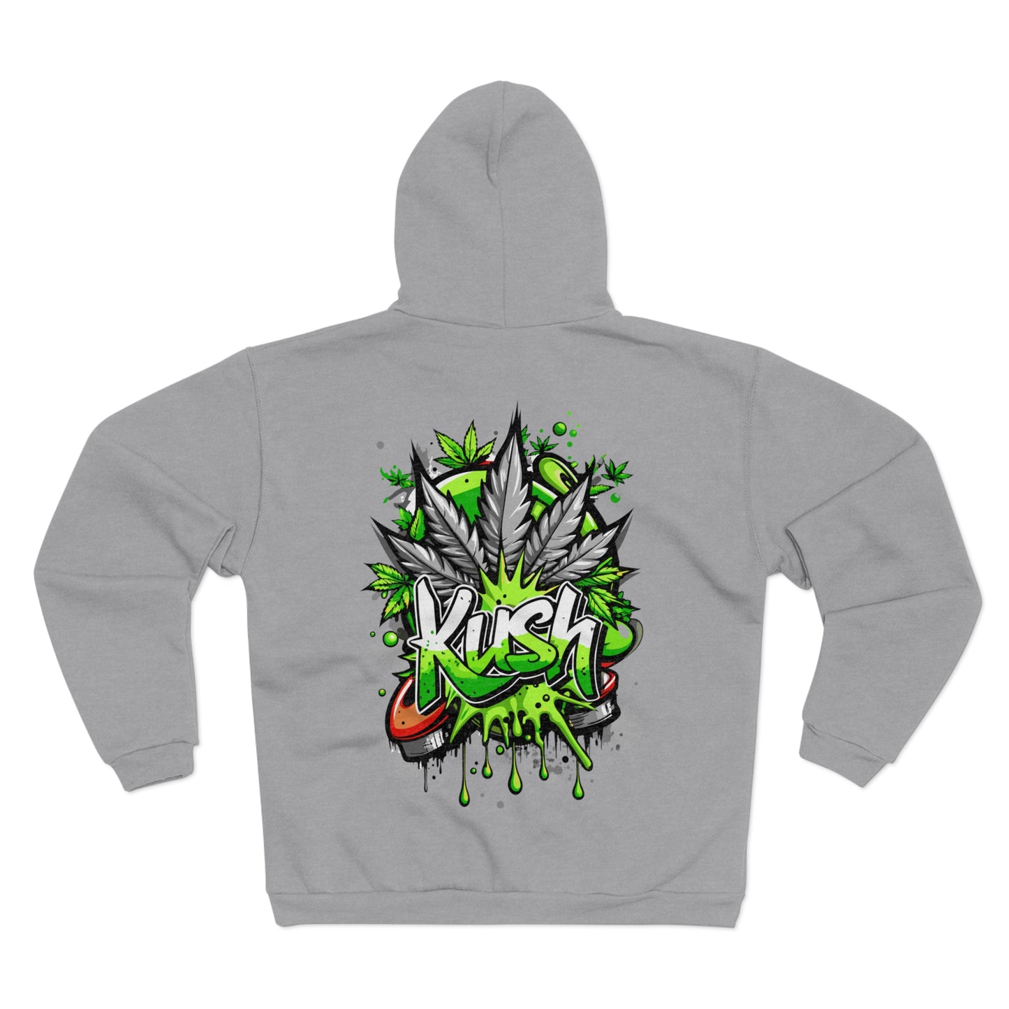 Kush Graffiti Zip Hoodie — Green Cannabis Leaf Street Art Hoodie
