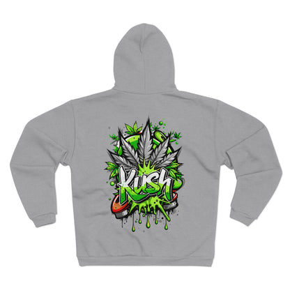 Kush Graffiti Zip Hoodie — Green Cannabis Leaf Street Art Hoodie