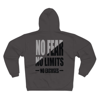 Motivational Zip Hoodie - "No Fear, No Limits, No Excuses"