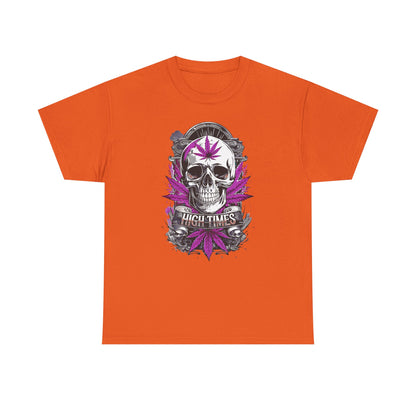 Skull & Purple Cannabis Leaf Tee - "High Times" Graphic T-Shirt Both