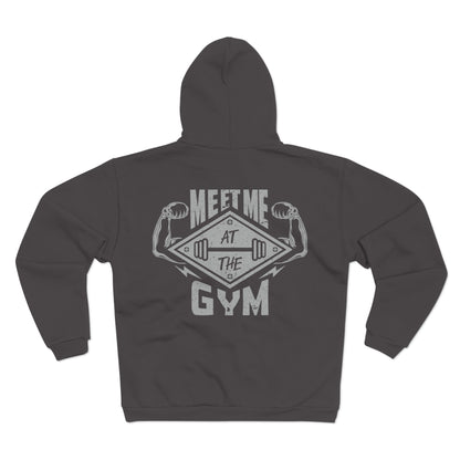 Gym Motivation Unisex Hooded Zip Sweatshirt - 'Meet Me at the Gym'