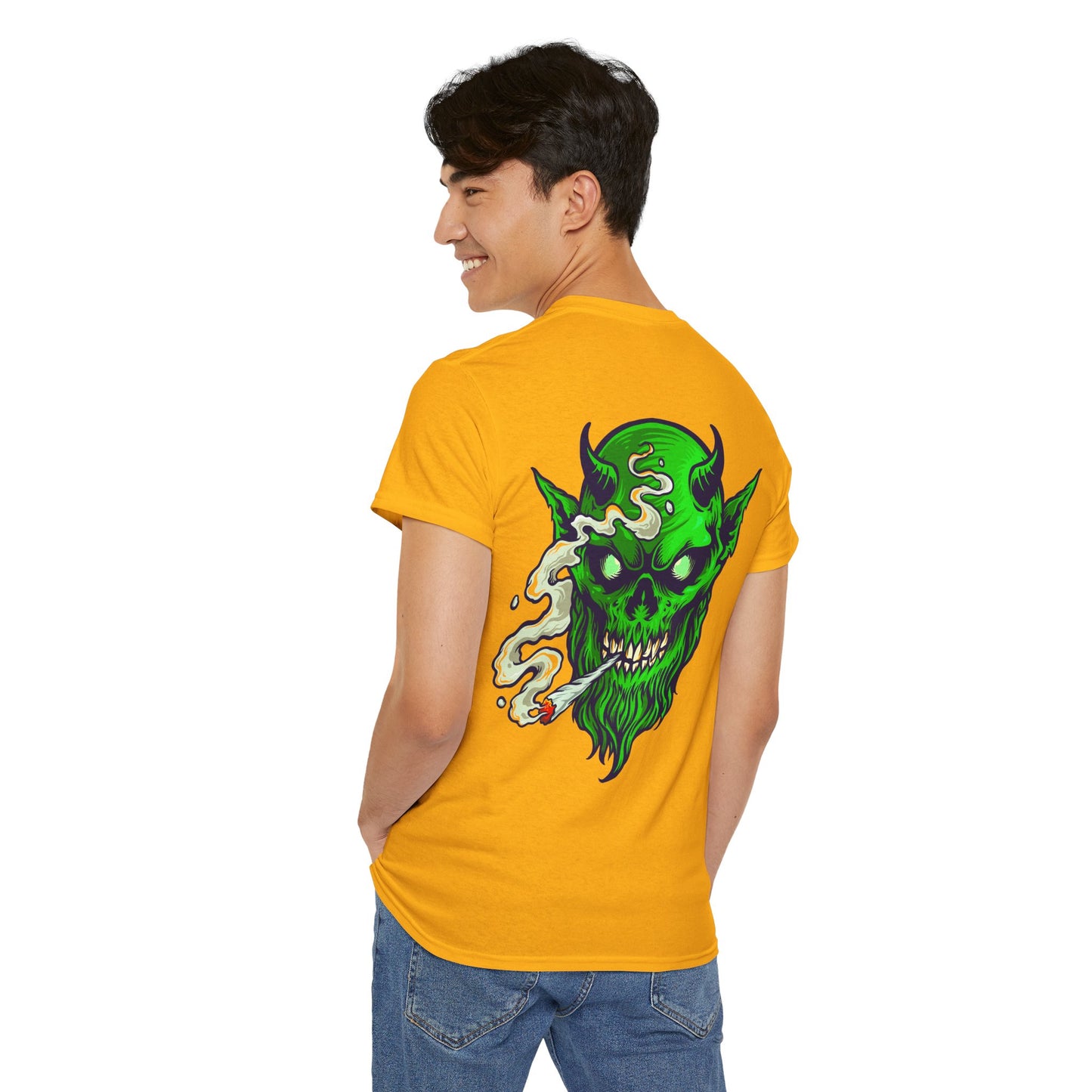 Smoking Green Demon Skull T-Shirt — Creepy Stoner Graphic Tee