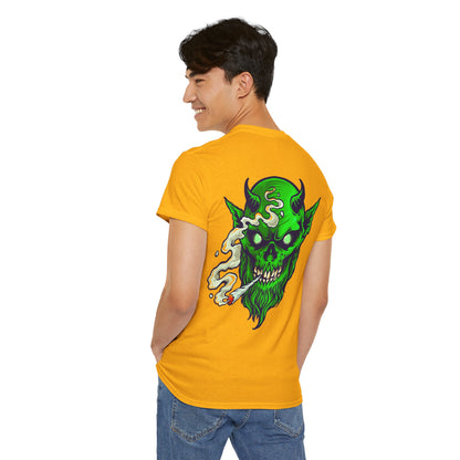Smoking Green Demon Skull T-Shirt — Creepy Stoner Graphic Tee