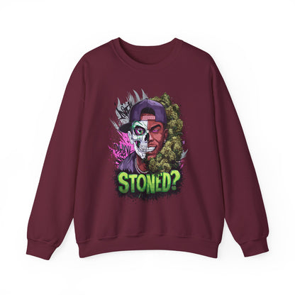 Sweatshirt— 'Stoned?' Skull Face Graphic for Cannabis Lovers