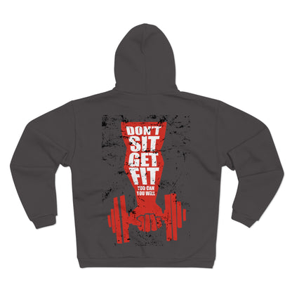 Motivational Fitness Zip Hoodie - "Don't Sit, Get Fit"