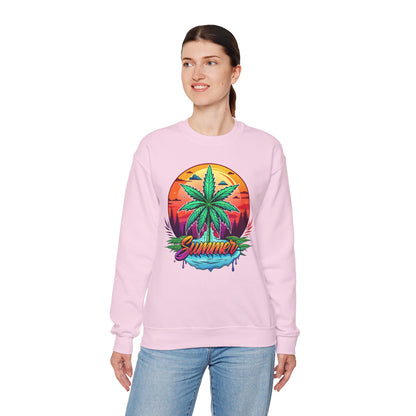 Summer Cannabis Leaf Swaetshirt – Retro Tropical Sunset