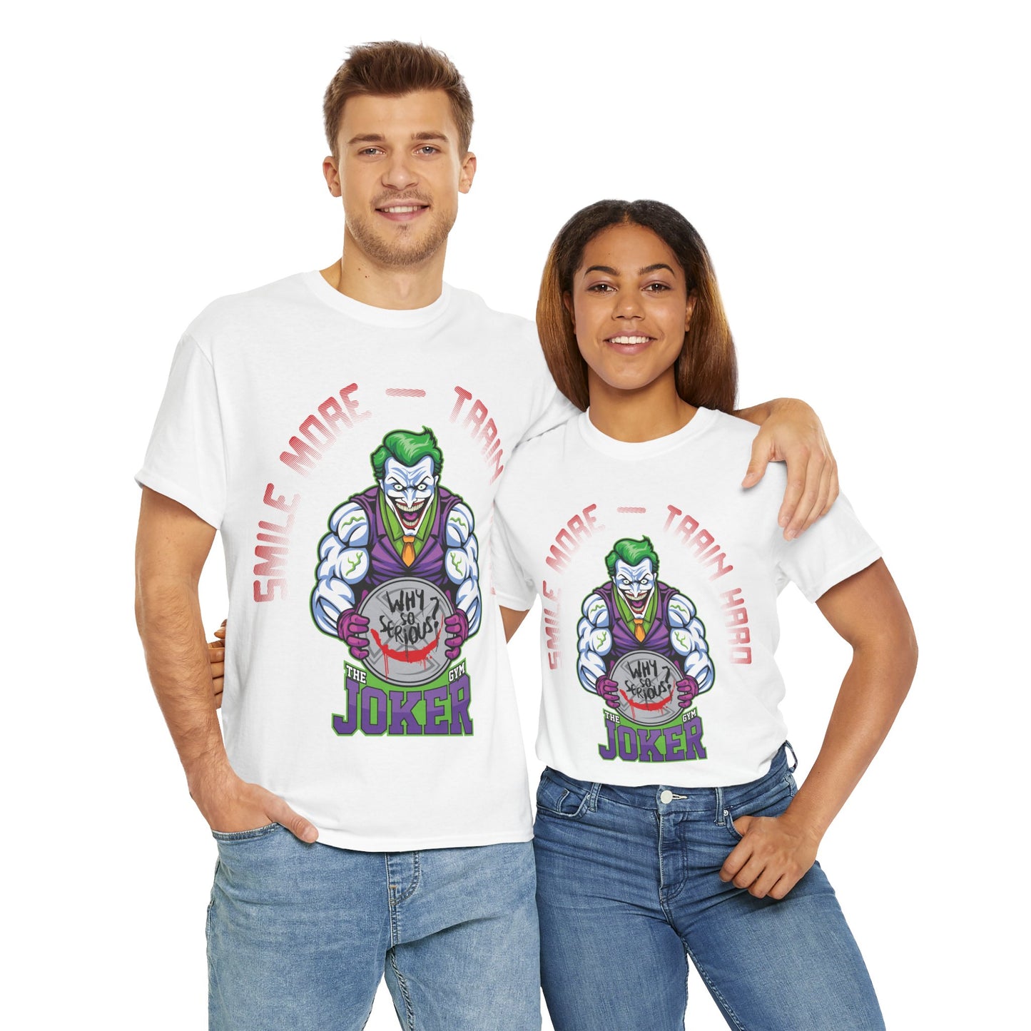 Joker Graphic Unisex Heavy Cotton Tee - "Smile More, Train Hard" White