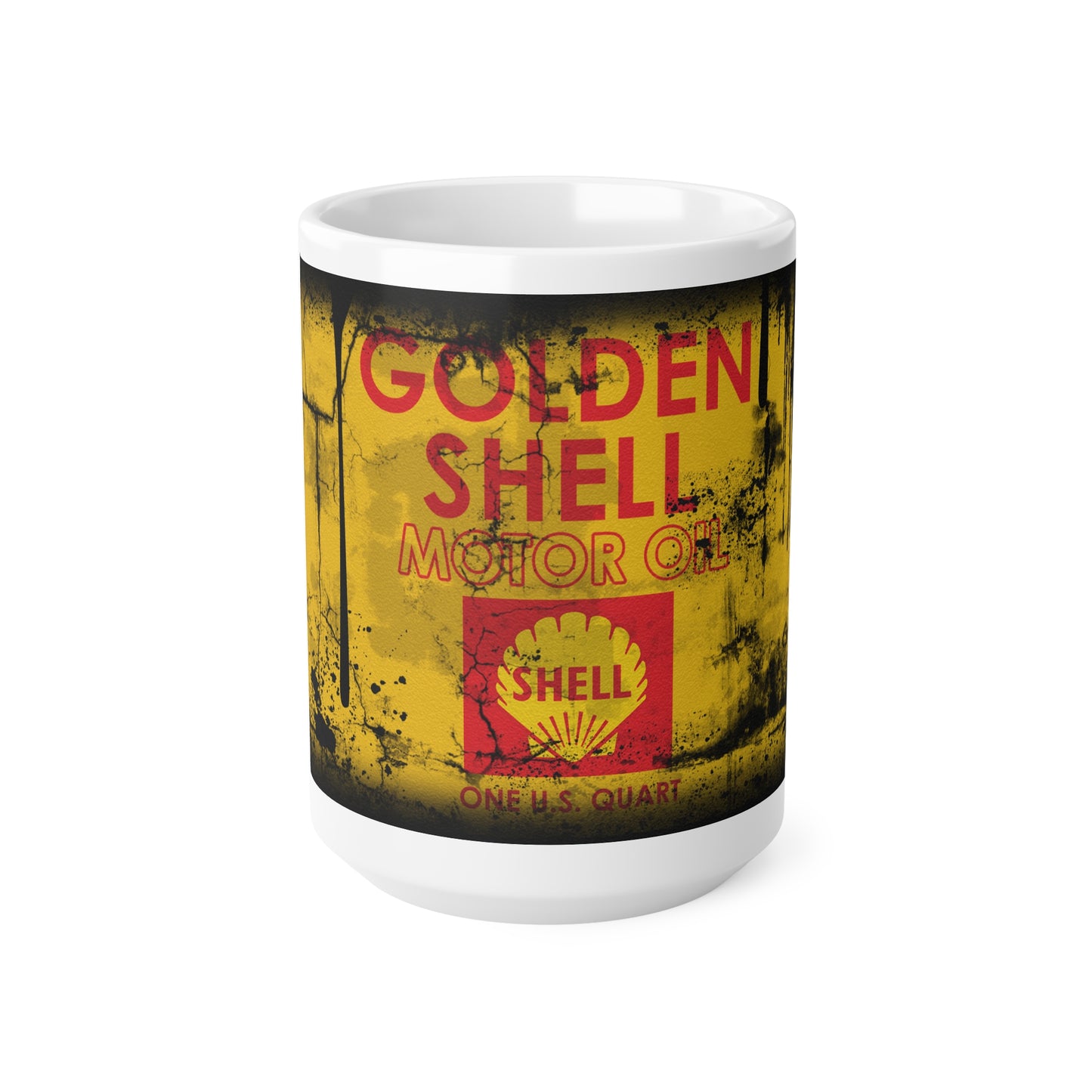Vintage Golden Shell Motor Oil Mug - 11oz & 15oz Ceramic Coffee Cups