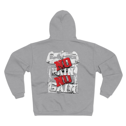 No Pain No Gain Unisex Hooded Zip Sweatshirt - Perfect for Gym Enthusiasts