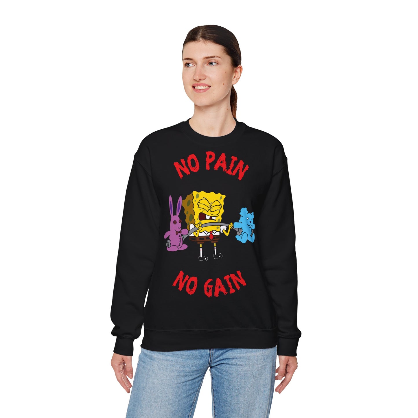 SpongeBob No Pain No Gain Unisex Heavy Blend™ Crewneck Sweatshirtt for Fun & Fitness Lovers Black