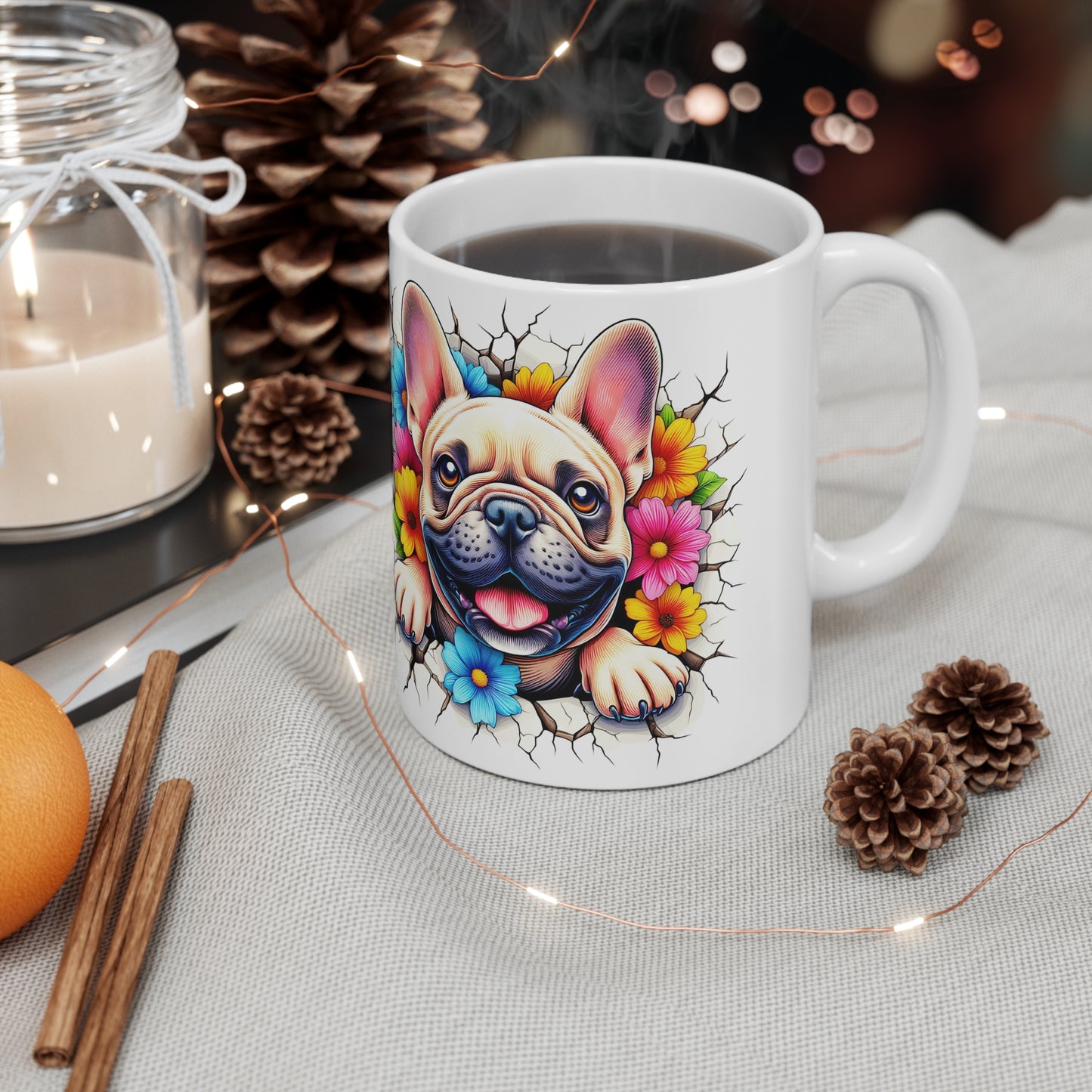 French Bulldog Floral Ceramic Coffee Cup – 11oz & 15oz