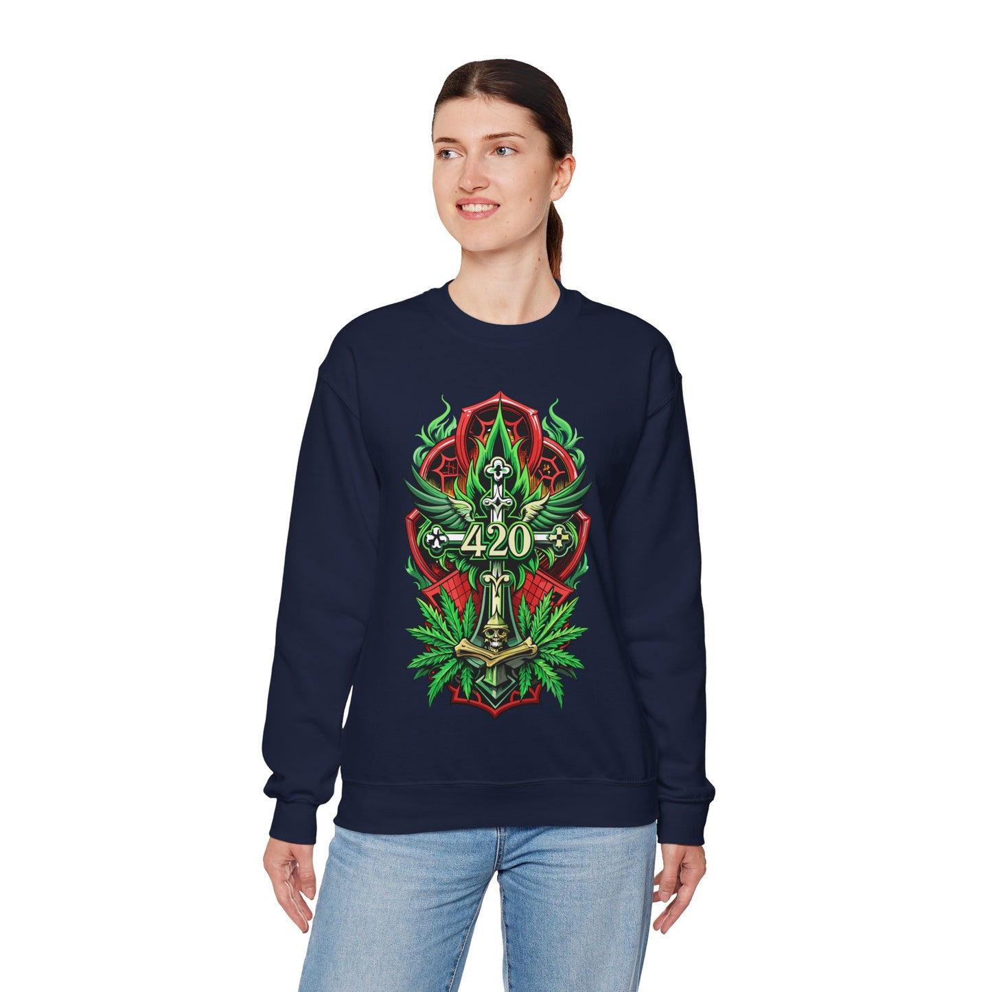 420 Cannabis Shield Sweatshirt – Marijuana Leaf Stoner Graphic