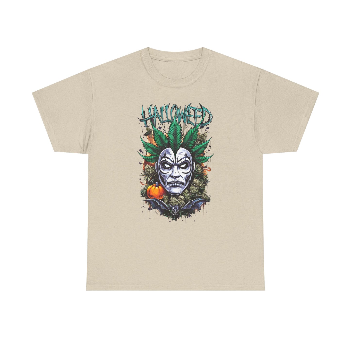 Hallowed Harvest Tee — Halloween Mask & Pumpkin Graphic T-Shirt