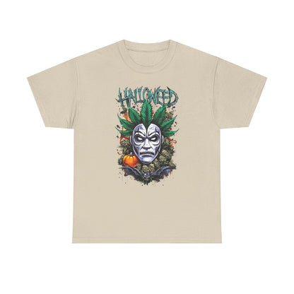 Hallowed Harvest Tee — Halloween Mask & Pumpkin Graphic T-Shirt