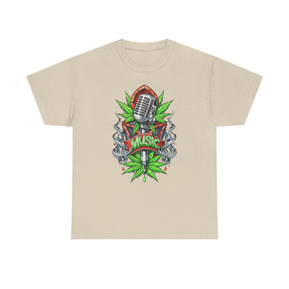 Music Microphone Tee — Retro Mic & Leaf Graphic T-Shirt