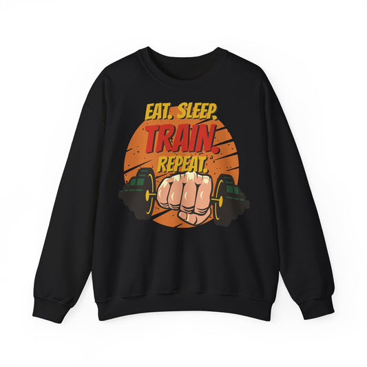 Fitness Enthusiast Crewneck Sweatshirt - 'Eat Sleep Train Repeat' Design