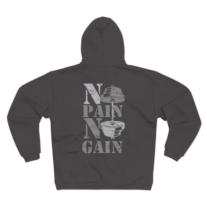 Gym Motivational Hooded Zip Sweatshirt - No Pain No Gain