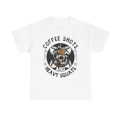 Funny Coffee and Heavy Squats Unisex Tee - Perfect for Fitness Enthusiasts