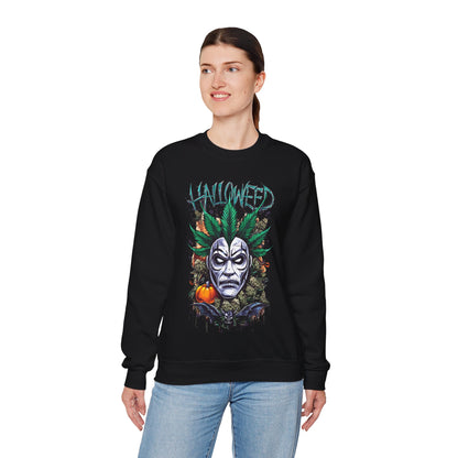 Hallowed Harvest — Halloween Mask & Pumpkin Graphic Sweatshirt