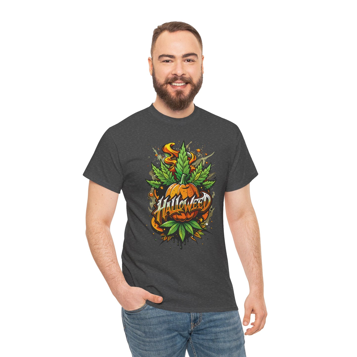 Hallowed Harvest Tee — Halloween Mask & Pumpkin Graphic T-Shirt