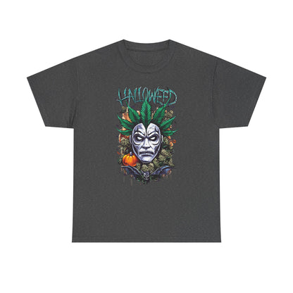 Hallowed Harvest Tee — Halloween Mask & Pumpkin Graphic T-Shirt