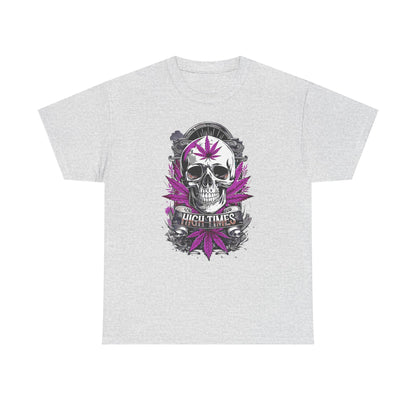 Skull & Purple Cannabis Leaf Tee - "High Times" Graphic T-Shirt Both