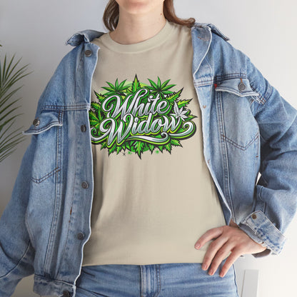 White Widow Graphic Tee — Cannabis Leaf Logo T-Shirt