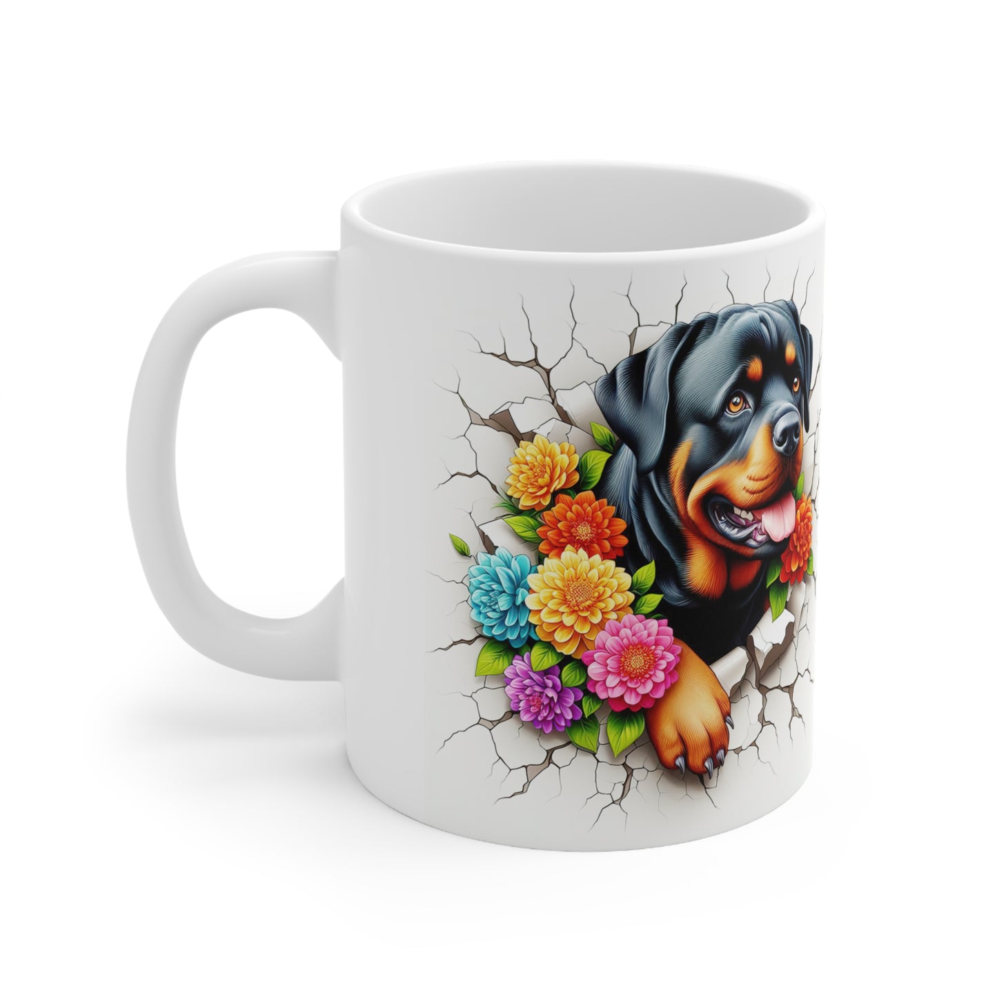 Rottweiler Floral Ceramic Coffee Mug - 11oz & 15oz