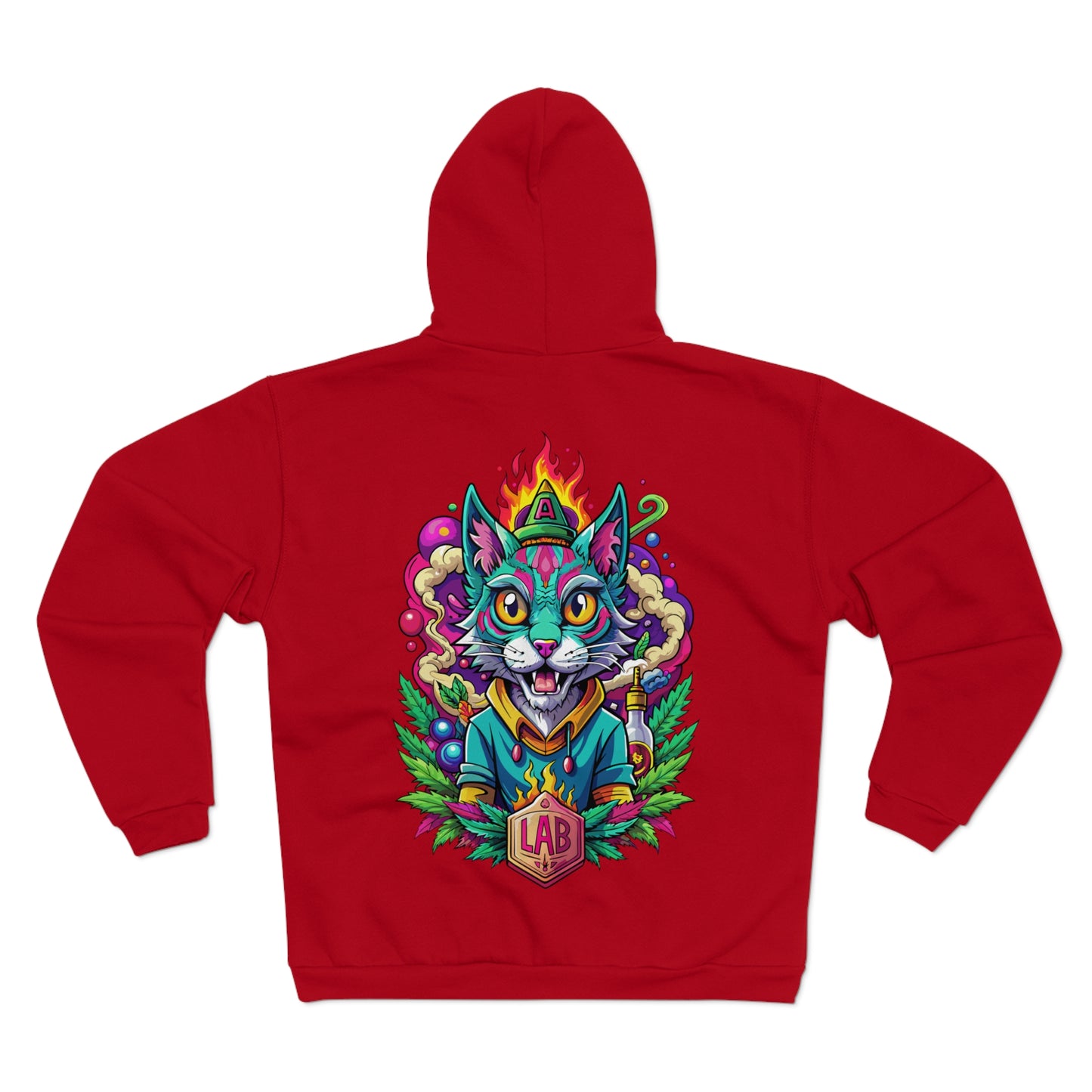 Psychedelic Flame Cat Graphic Zip Hoodie — Colorful Trippy Cat Design